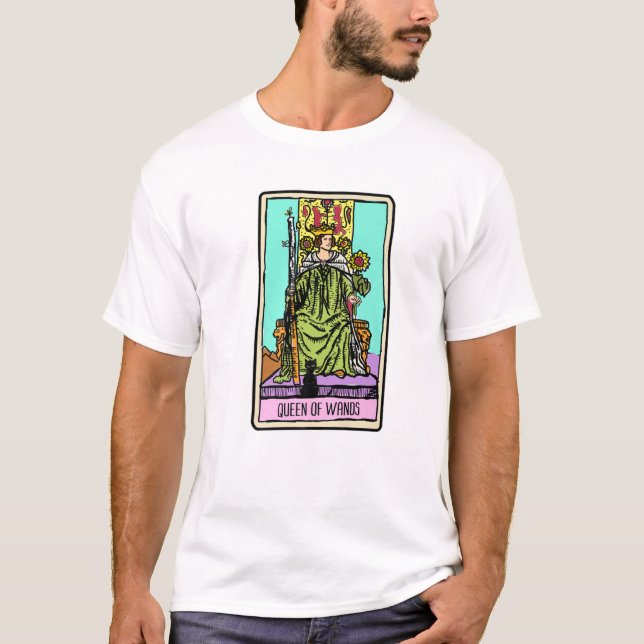 Queen of Wands Tarot Card okkult glaubt Divinatio T-Shirt (Vorderseite)