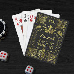 Queen or Custom Text Black Gold Monogram Crown Spielkarten<br><div class="desc">There's no reason you can't enjoy fancy things, especially if you're the queen or king in your family. This ultra-luxurious, personalized playing card design includes your monogram and name in black and (faux, printed) gold, complete with crown and lots of intricate, vintage flourishes. The best part? You can also choose...</div>