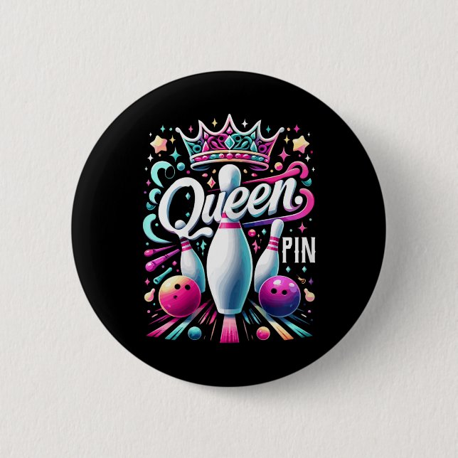 Queen Pin Shirt Bowler Bowling League For Bowling  Button (Vorderseite)