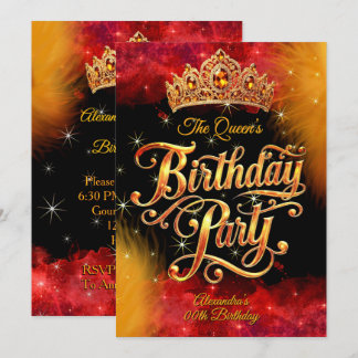 Queen Princess Birthday Gold Orange Red Party Einladung