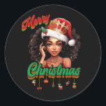 Queen Santa Claus American African Christmas Women Runder Aufkleber<br><div class="desc">Sind Sie eine sassy schwarze Prinzessin mit einem natürlichen Haar locker schon? Wenn ja, ist dieses niedliche afrikanische schwarze Königinnen lockiges natürliches Haar nach Diva Damen, Mädchen T ist perfekt für Sie. Das niedliche, schwammige, schwarze Dame aus schwarzem Haar ist ein tolles Geburtstags- oder Weihnachtsgeschenk, um das süße, stolze Schwarz...</div>