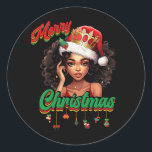 Queen Santa Claus American African Christmas Women Runder Aufkleber<br><div class="desc">Sind Sie eine sassy schwarze Prinzessin mit einem natürlichen Haar locker schon? Wenn ja, ist dieses niedliche afrikanische schwarze Königinnen lockiges natürliches Haar nach Diva Damen, Mädchen T ist perfekt für Sie. Das niedliche, schwammige, schwarze Dame aus schwarzem Haar ist ein tolles Geburtstags- oder Weihnachtsgeschenk, um das süße, stolze Schwarz...</div>
