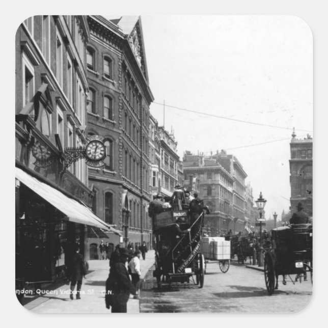 Queen Victoria Street, London, c.1891 Quadratischer Aufkleber (Vorderseite)
