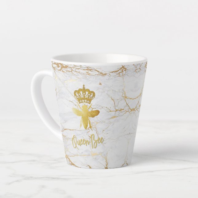 QUEEN WEIN Weißer Marmor Latte Tasse (Linke Ecke)
