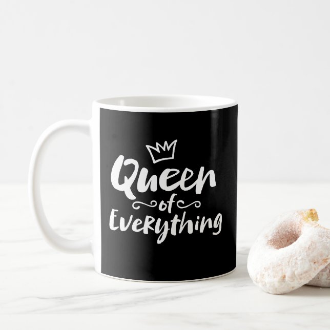 QUEEN - Weißbrush Lettering Funny Kaffeetasse (Mit Donut)