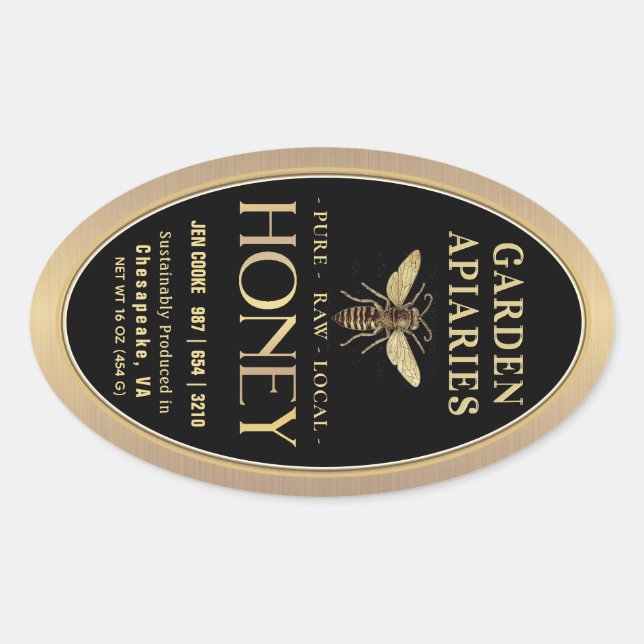 Queenline 16 und 32oz Black Honey Jar Queen Bee Ovaler Aufkleber (Vorderseite)