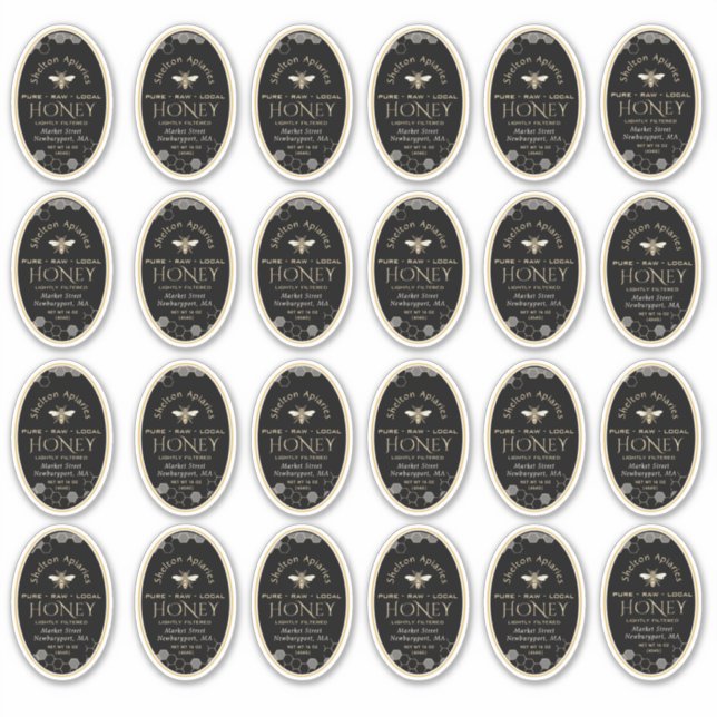 Queenline 8 oz Oval Honey Label mit Honigwabenbien (Vorderseite)