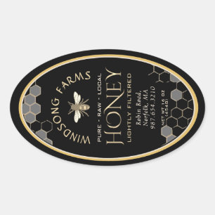 Queenline Honey Label 16/32oz Honeycomb Bee Black Ovaler Aufkleber