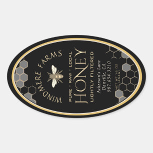 Queenline Honey Label 16/32oz Honeycomb Bee Black Ovaler Aufkleber