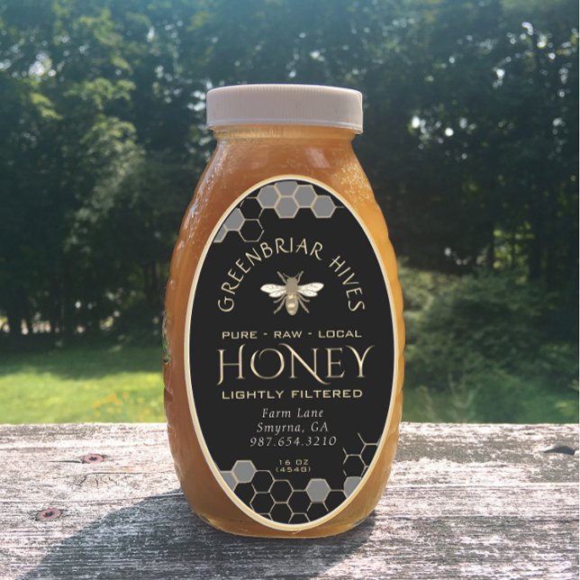 Queenline Honey Label 16/32oz Honeycomb Bee Black Ovaler Aufkleber (Von Creator hochgeladen)