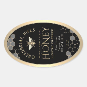 Queenline Honey Label 16/32oz Honeycomb Bee Black Ovaler Aufkleber