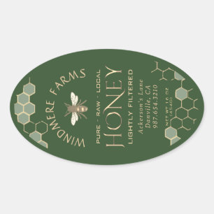 Queenline Honey Label 16/32oz Honeycomb Bee Green Ovaler Aufkleber