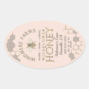 Queenline Honey Label 16/32oz Honeycomb Bee Ovaler Aufkleber