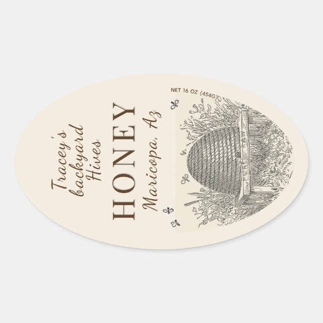 Queenline Jar Vintag Skep Backyard Hive Ovaler Aufkleber (Vorderseite)