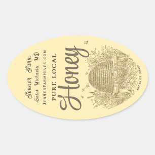 Queenline Jar Vintag Skep mit kleinen Bienen Ovaler Aufkleber