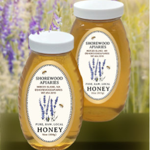 Queenline Oval Honey Gold Border Bees Lavendel Ovaler Aufkleber