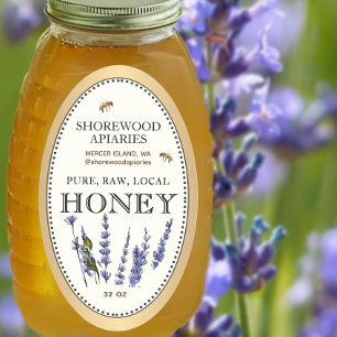 Queenline Oval Honey Gold Border Bees Lavendel Ovaler Aufkleber