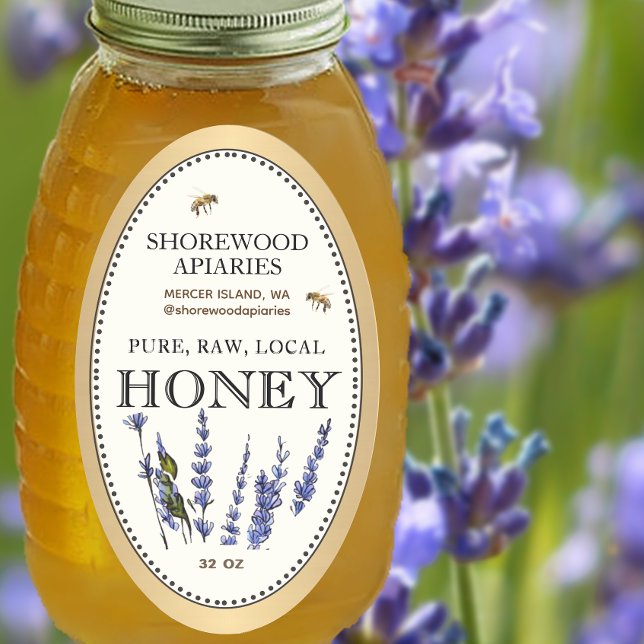 Queenline Oval Honey Gold Border Bees Lavendel Ovaler Aufkleber (Von Creator hochgeladen)