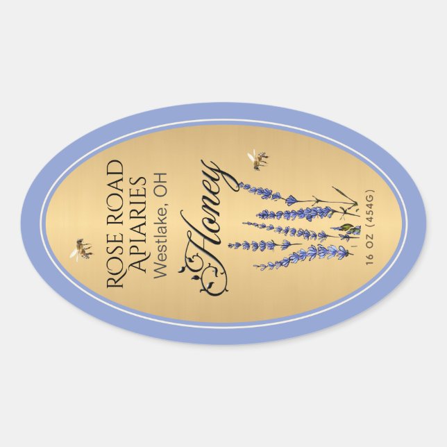 Queenline Oval Honey Gold Border mit Bienen Blume Ovaler Aufkleber (Vorderseite)