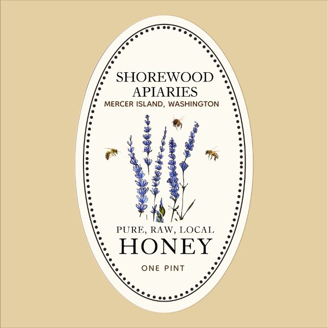 Queenline Oval Honey Label Blume und Honigbienen Ovaler Aufkleber (Von Creator hochgeladen)