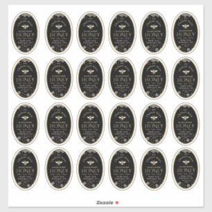 Queenline Oval Honey Label Honeycomb Bee Black