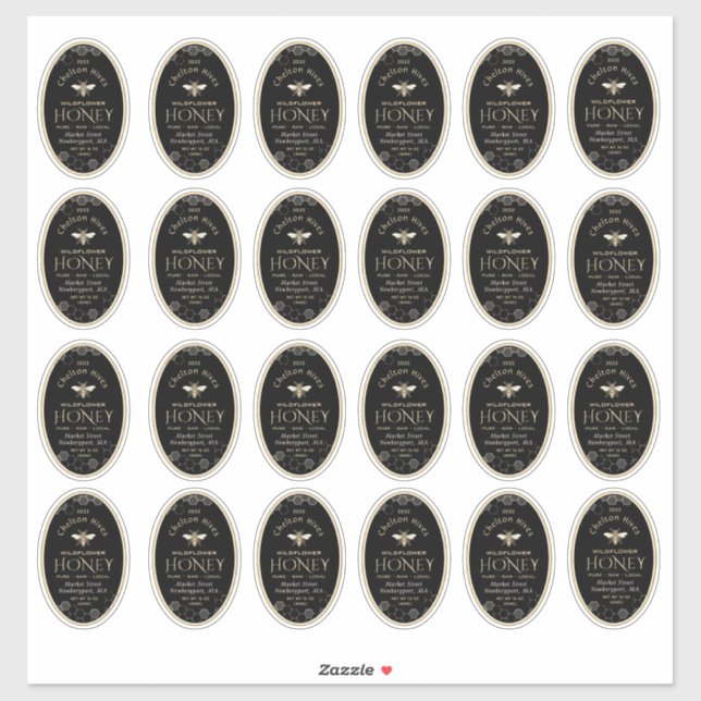 Queenline Oval Honey Label Honeycomb Bee Black (Blatt)