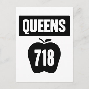 Queens 718 Cut Out of Big Apple & Banner, 1 Farbe Postkarte
