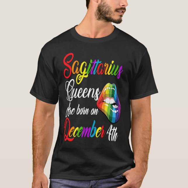Queens Are Born on December 4th Rainbow Lips Sagit T-Shirt (Vorderseite)