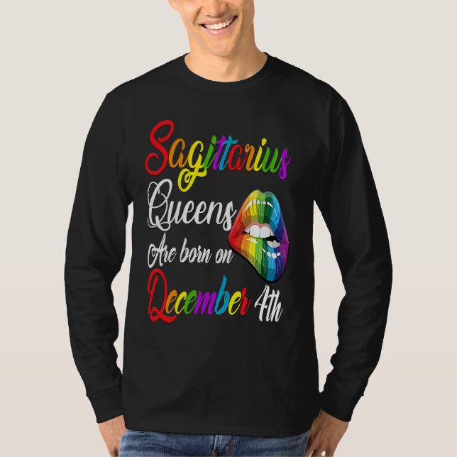 Queens Are Born on December 4th Rainbow Lips Sagit T-Shirt (Vorderseite)