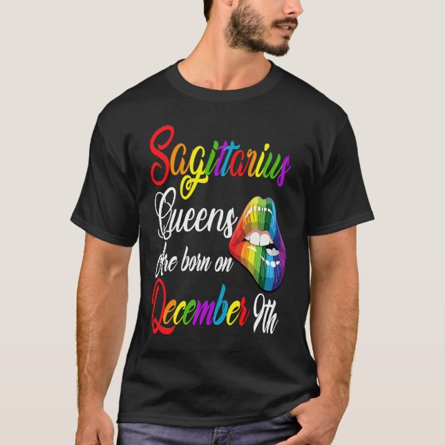 Queens Are Born on December 9th Rainbow Lips Sagit T-Shirt (Vorderseite)