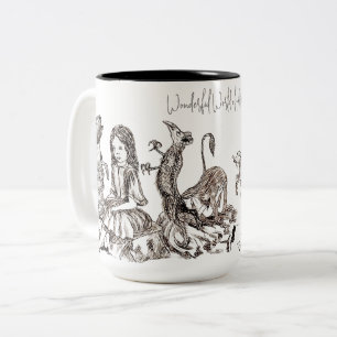 Queen's Croquet Flamingo Vintage Alice Art Zweifarbige Tasse