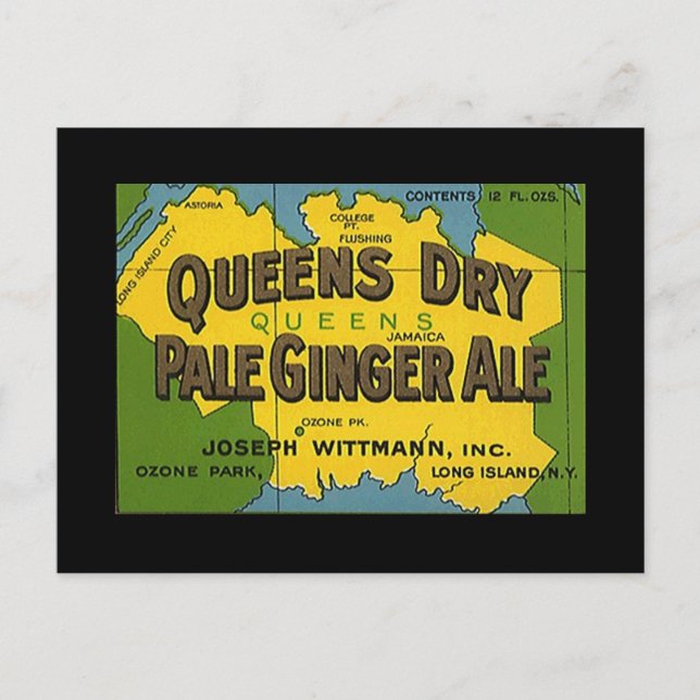 Queens Dry Ginger Ale Vintag NY City Area Map Postkarte (Vorderseite)