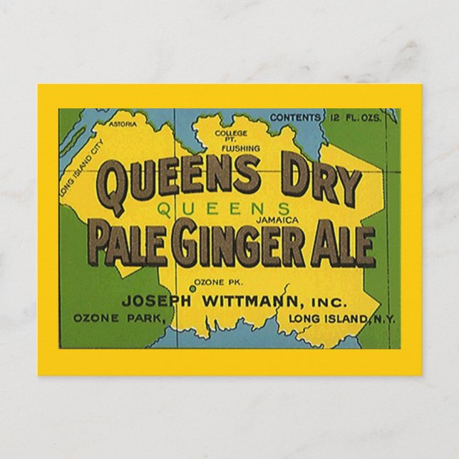 Queens Dry Pale Ginger Ale Ozone Park POSTCARD Postkarte (Vorderseite)