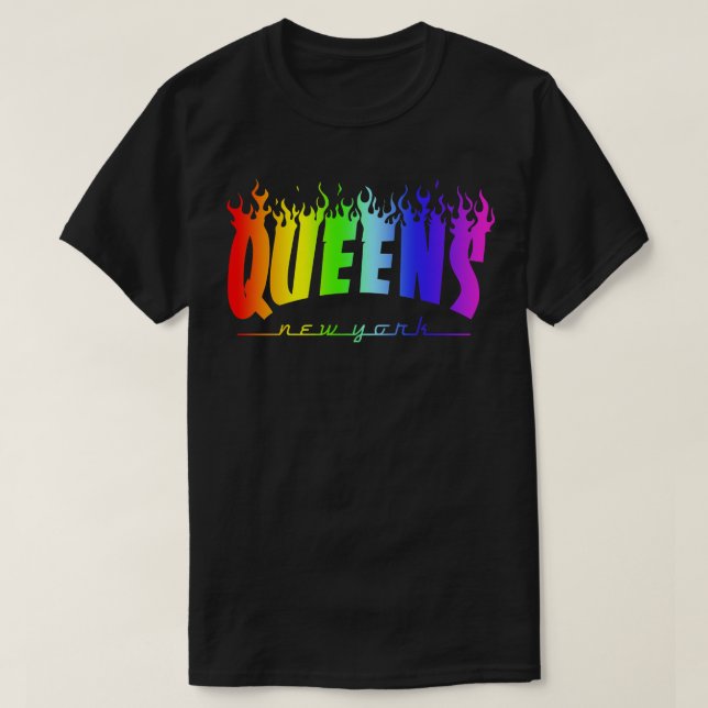 Queens LGBTQ Pride Flaming Parody Trasher Mashup T-Shirt (Design vorne)