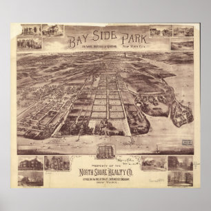 Queens New York 1915 Antike Panoramakarte Poster
