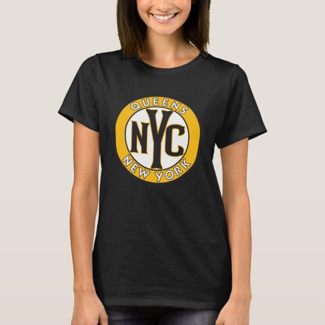 Queens New York Amber and Black Circle Sign T-Shirt (Vorderseite)