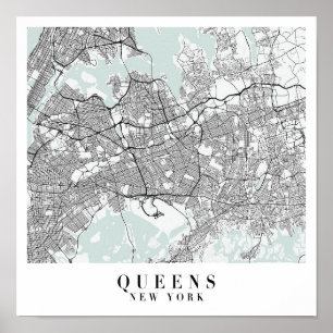 Queens New York Blue Water Street Karte Poster