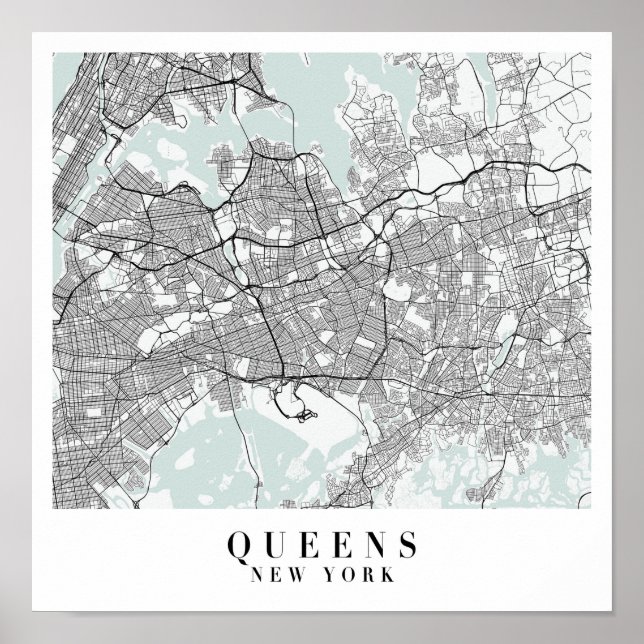 Queens New York Blue Water Street Karte Poster (Vorne)