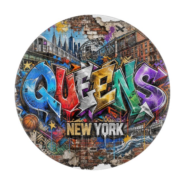 Queens New York Graffiti-Wandkunst Schneidebrett (Vorderseite)