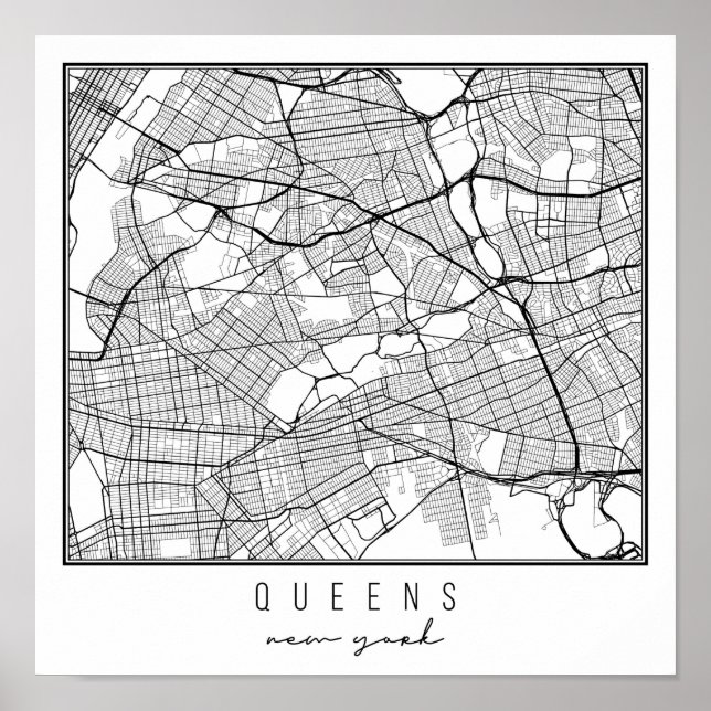 Queens New York Street Map Poster (Vorne)