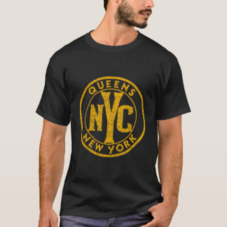 Queens Ny New York Sign Bedrückte Bernsteinfassdru T-Shirt