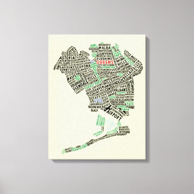 Queens NY Typografie Karte Art Canvas Print Leinwanddruck (Vorderseite)