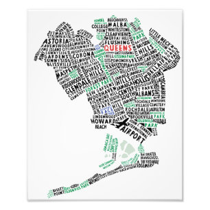 Queens NY Typografy Map Foto drucken