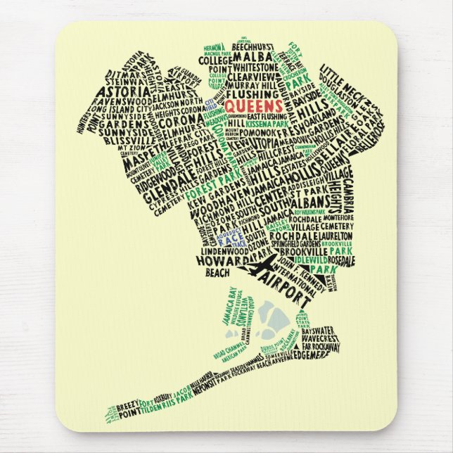 Queens NY Word Art Map Mousepad (Vorne)