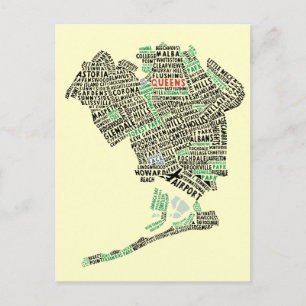 Queens NYC Typography Map Postcard Postkarte