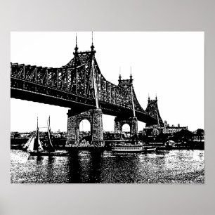 Queensboro Bridge Boats Seekunst Poster