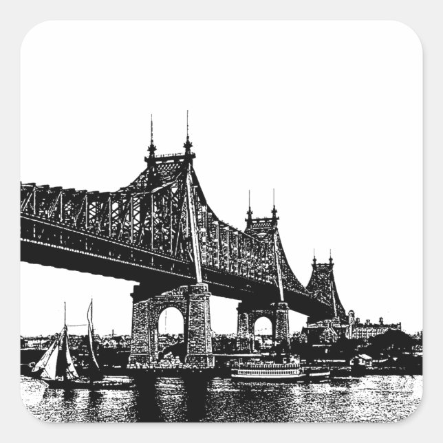 Queensboro Bridge Seebad Quadratischer Aufkleber (Vorderseite)