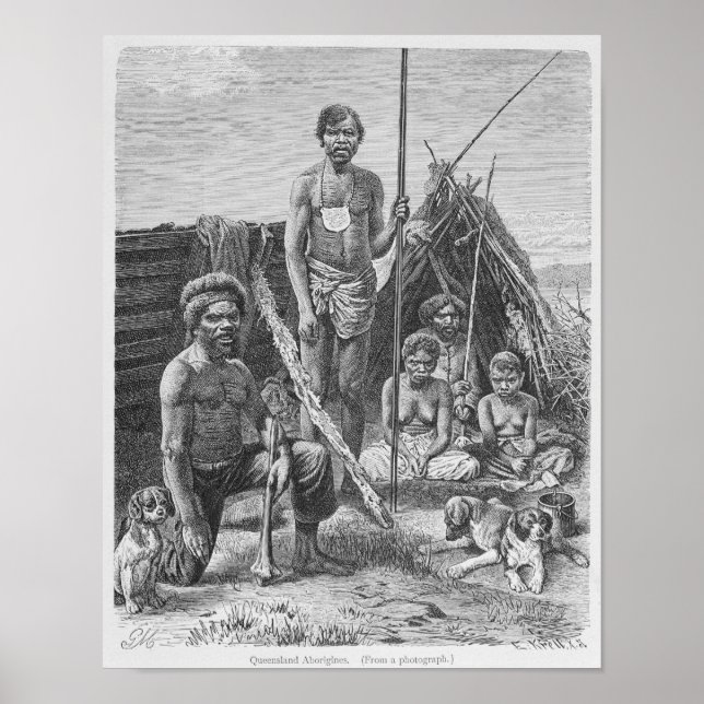 Queensland-Aborigines, die auf einem Foto graviert Poster (Vorne)