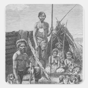 Queensland-Aborigines, die auf einem Foto graviert Quadratischer Aufkleber