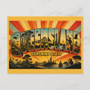 Queensland Australien Sunshine State Vintage Art Postkarte